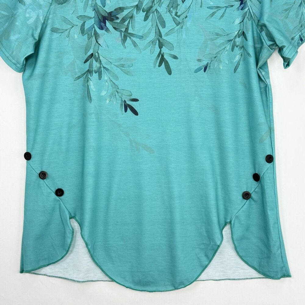 Just Fashion Women’s Large Green Summer Tops Round Neck Side Buttons - Picture 7 of 11